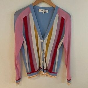 Diane Von Furstenberg Cardigan Rainbow Striped Womens XS